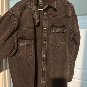 Zara Black Relaxed-Fit Denim Shacket